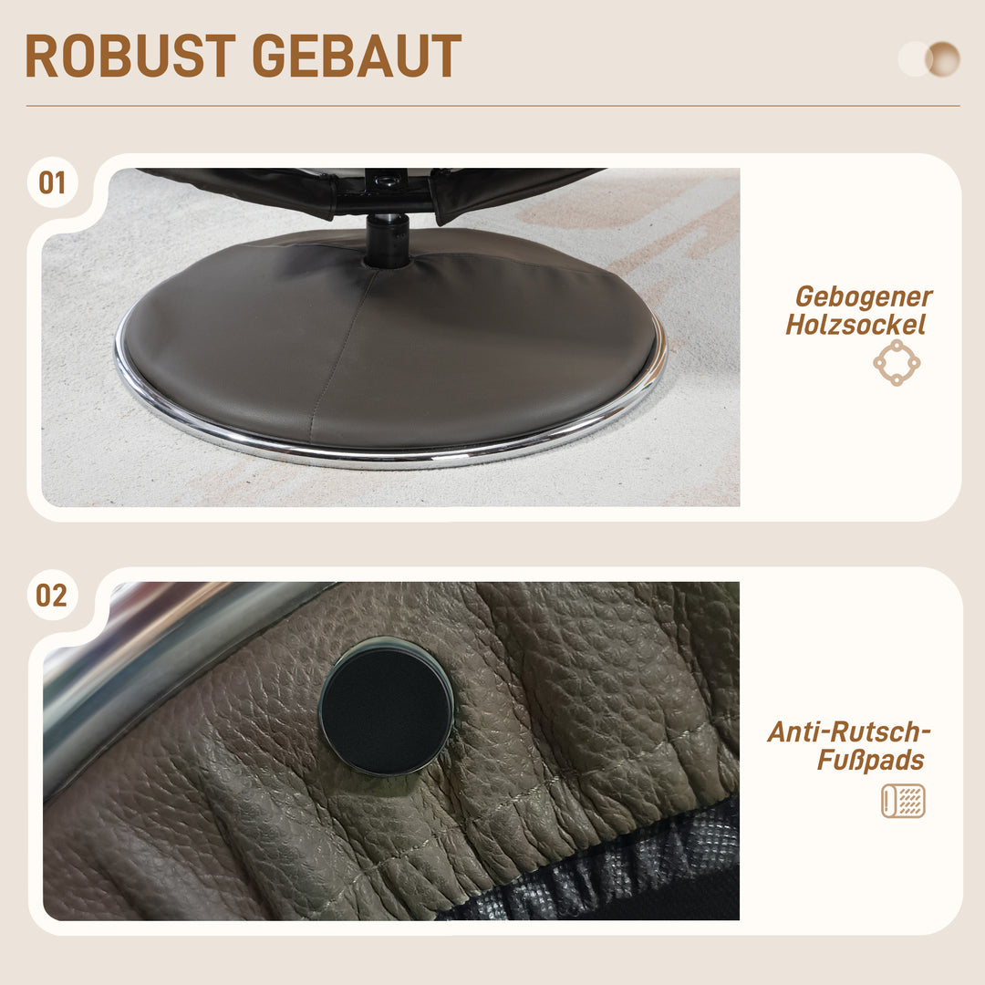 Lænestol med fodskammel, justerbar ryglæn, kunstlæder, op til 150 kg, grå