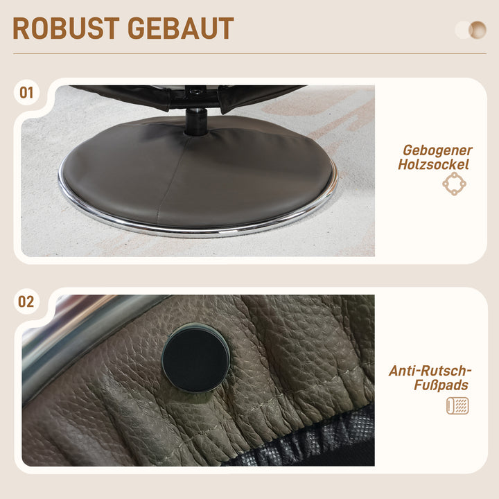 Lænestol med fodskammel, justerbar ryglæn, kunstlæder, op til 150 kg, grå