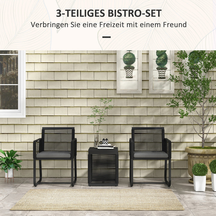 3-delt bistrosæt, balkonsæt, terrassesæt, vejrbestandigt, moderne design, 53 cm x 57 cm x 77 cm, sort + grå