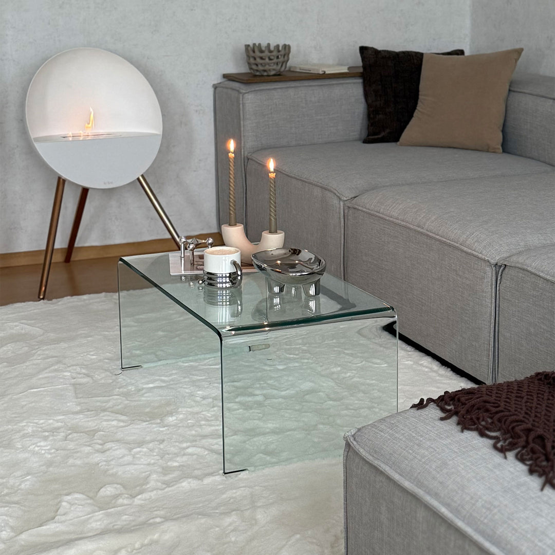 Robust sofabord i glas, design i ét stykke, enkelt og moderne, 80 x 45 x 35 cm, transparent