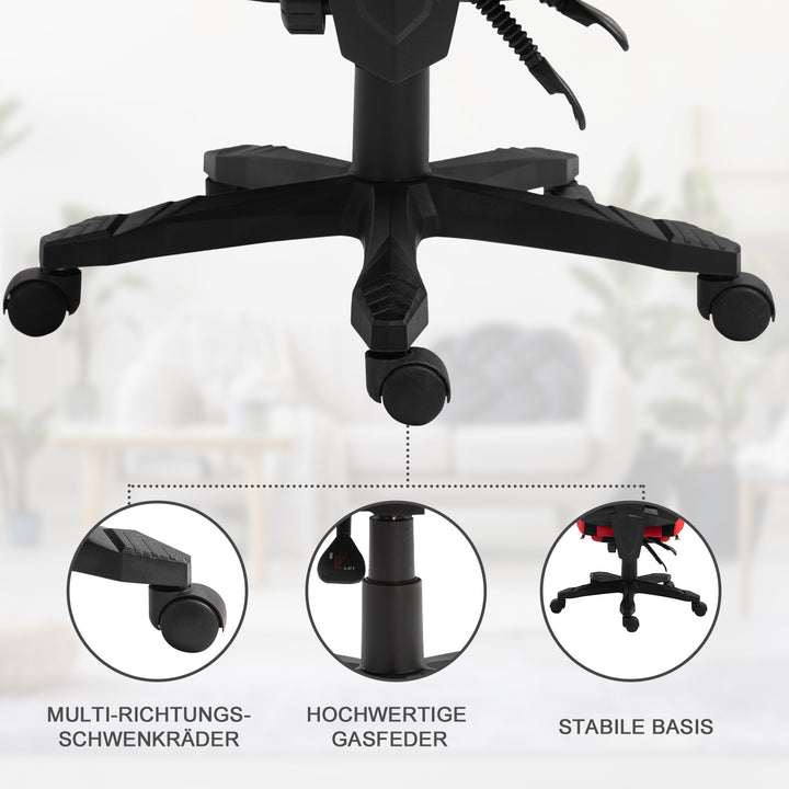 Ergonomisk kontorstol, gamingstol, drejestol med fodstøtte, pc-stol, executive-stol, højdejusterbar, polyester, sort+rød, 58 x 63 x 112-122 cm