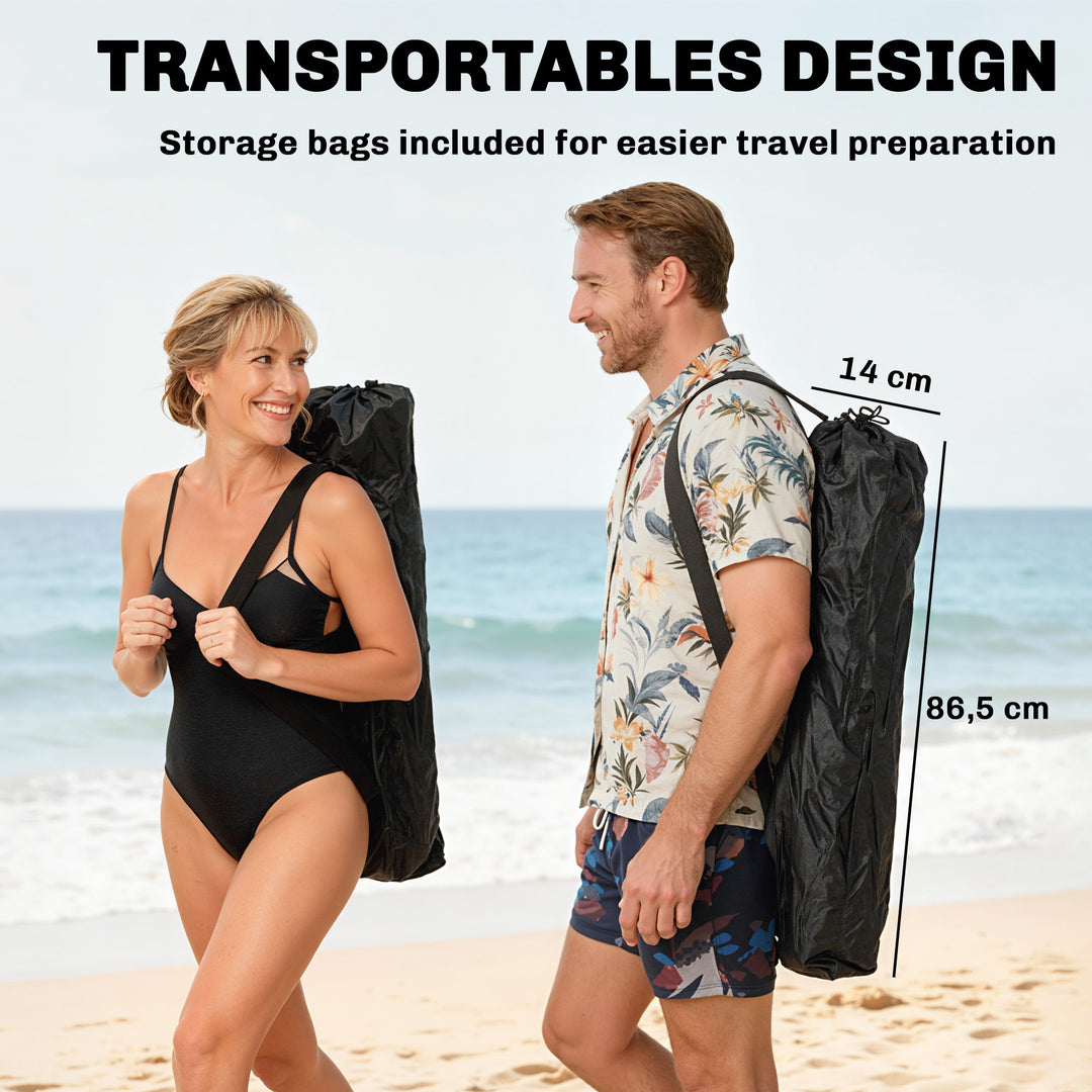 Sæt med 2 foldbare campingstole/fiskestole med aftagelig fodstøtte og kopholder, lasteevne 120 kg, sort