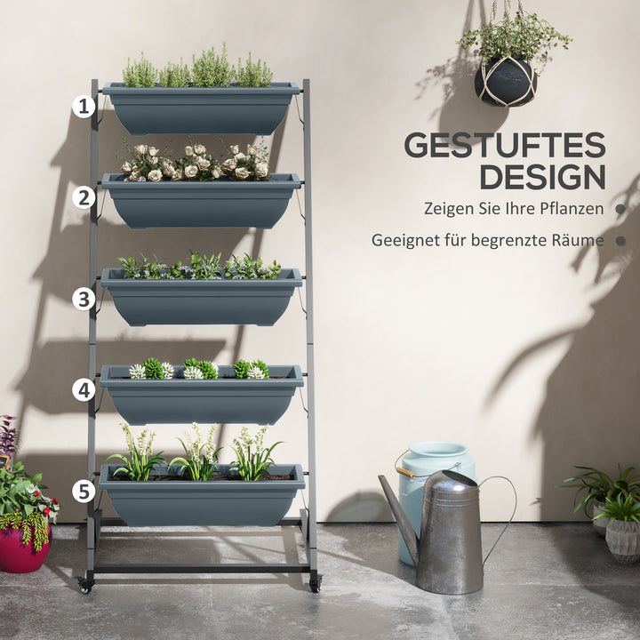 Plantestativ, blomsterstativ, plantehylde, stabelbar, vejrbestandig, 65 x 67 x 145 cm, grå + sort
