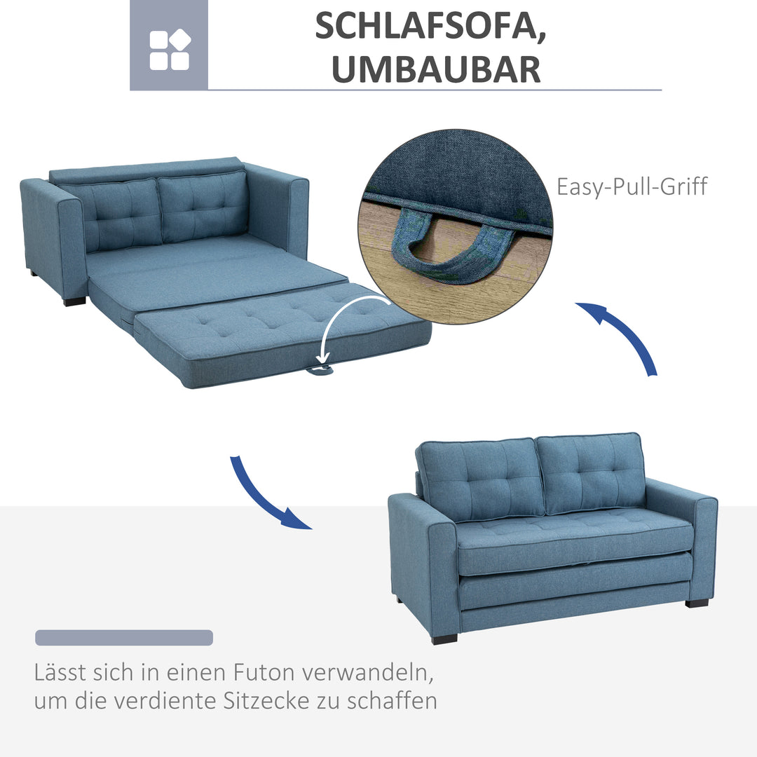 Sovesofa klapsofa 2-personers stof sovesofa sofa med sovefunktion sofasæt linen touch gummitræ blå 147,5 x 75 x 85 cm