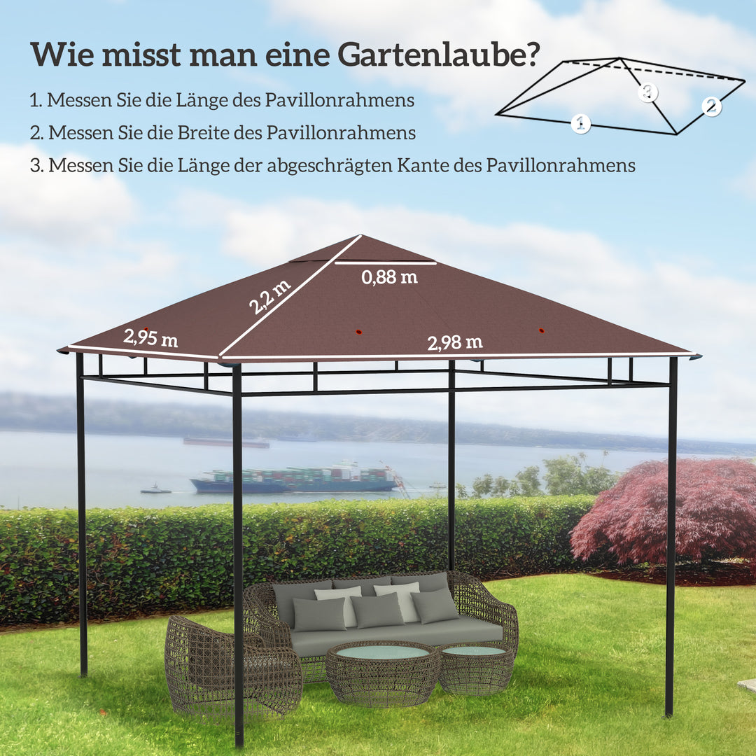 Udskiftningstag til havepavillon, polyester, 2,98 x 2,95 m, kaffe