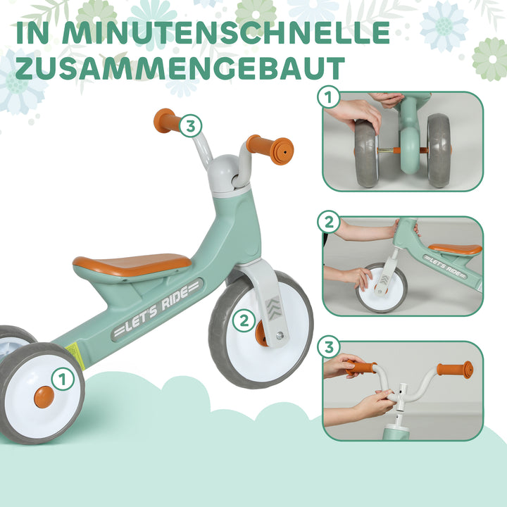 Balancecykel til småbørn uden pedaler, 3 lydløse hjul til 12-36 måneder drenge og piger, indendørs udendørs, grøn