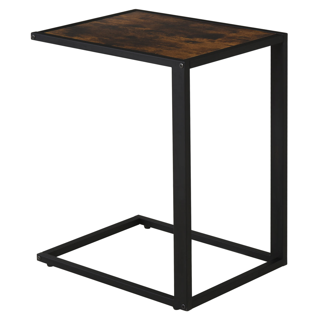 C-formet sidebord, sofabord, laptopbord til soveværelse og stue, lille område med metalramme, industriel stil, metal, mdf, rustik brun, 40,6 x 50,8 x 64,2 cm