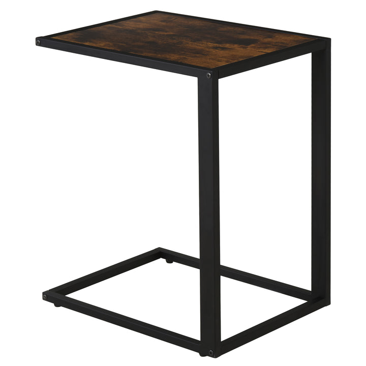 C-formet sidebord, sofabord, laptopbord til soveværelse og stue, lille område med metalramme, industriel stil, metal, mdf, rustik brun, 40,6 x 50,8 x 64,2 cm