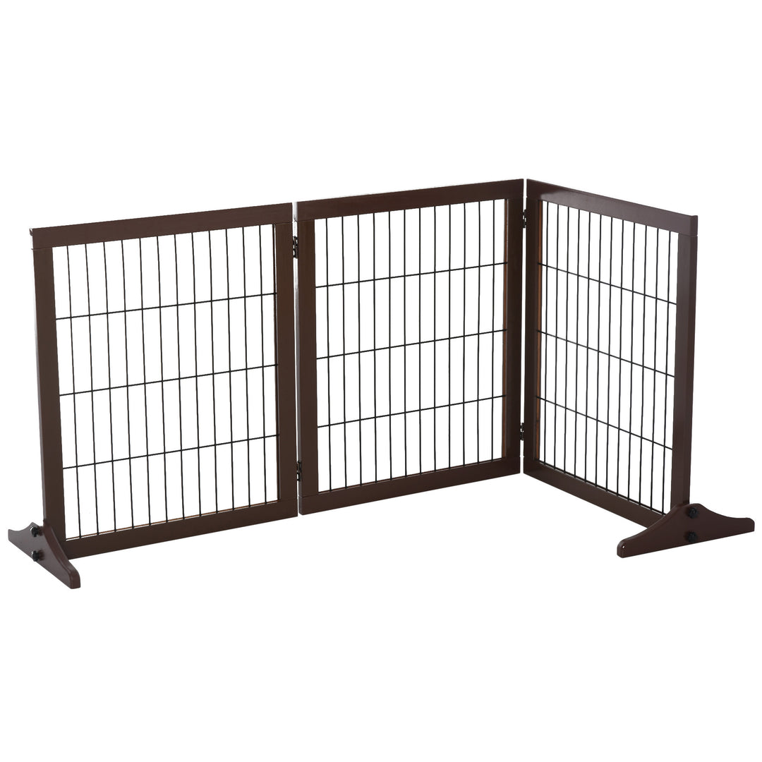 Fritstående hundegitter med fødder, 185 x 71 cm, træ, til trapper, døre, køkken, entré, 3 paneler, brun