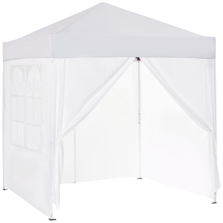 Foldbart pavillon, øltelt, 4 aftagelige sidepaneler, 2 vinduer, metalramme, 2 x 2m, hvid