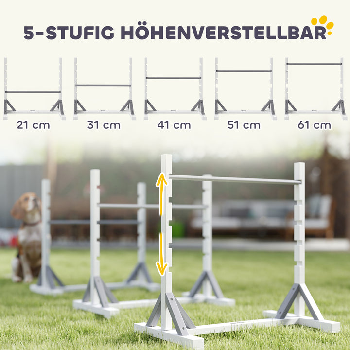 Agility set hunde 4-delt agilityudstyr til hundetræning med højdejusterbare hækkedæk hvide