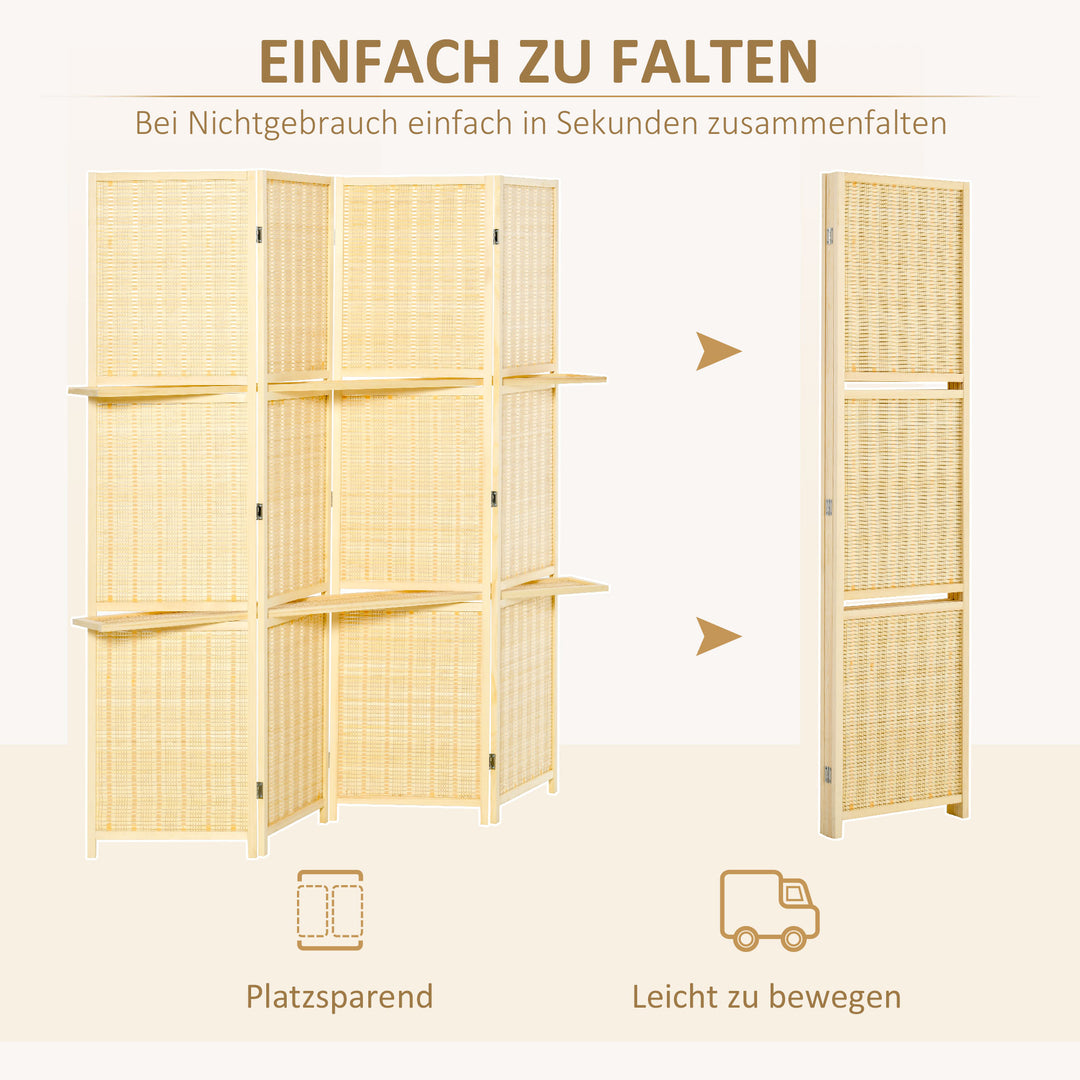 Bambus rumdeler med 2 hylder, foldbar, fodpuder, naturfarvet