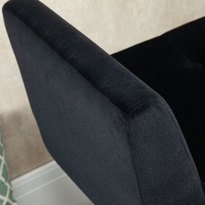 Polstret bænk med armlæn og opbevaring – fløjlslook, kommodebænk med træben til stue, entre eller soveværelse – 107 x 42 x 65 cm, sort