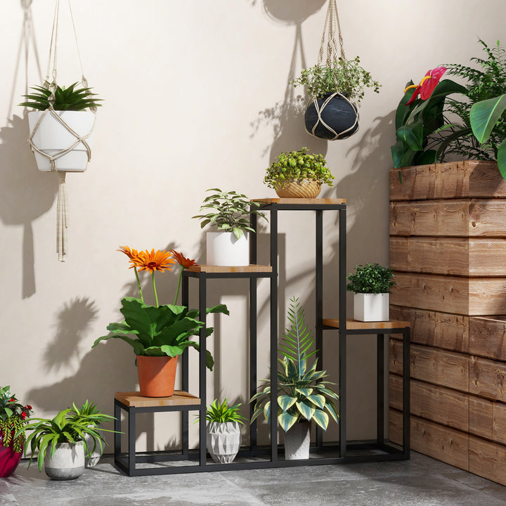 Blomsterhylde, 4 niveauer, indendørs og udendørs, metalramme, 80 x 20 x 74 cm