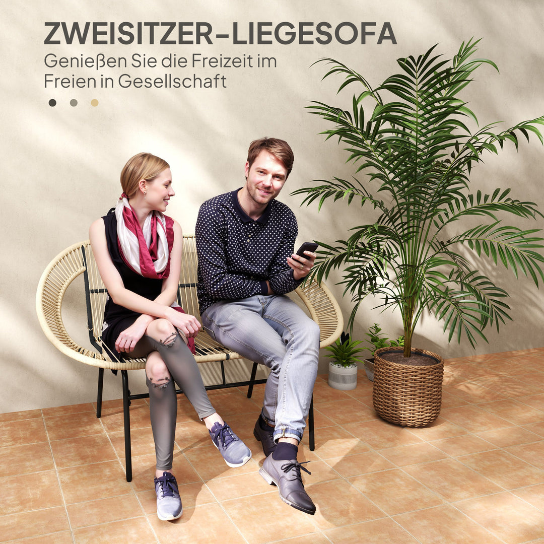 2-Personers havebænk af polyrattan, vejrbestandig, uv-bestandig, 260 kg lasteevne, khaki