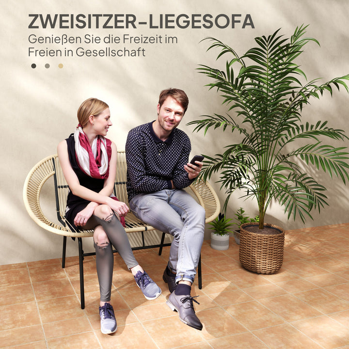 2-Personers havebænk af polyrattan, vejrbestandig, uv-bestandig, 260 kg lasteevne, khaki