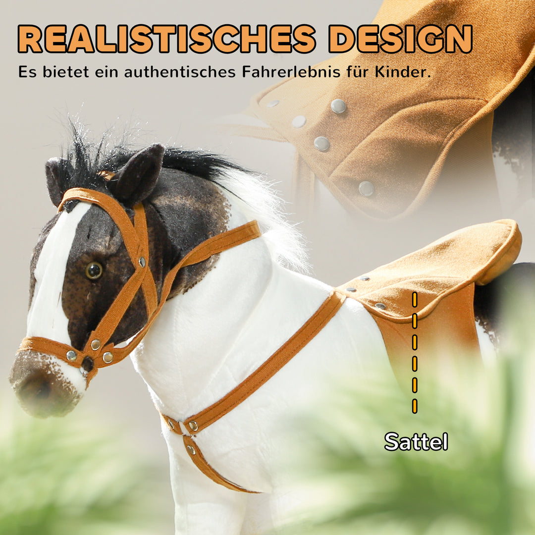 Gyngehest med lydeffekter, blød pels, til 3-8 år, 85 x 28 x 60 cm, brun/cremehvid