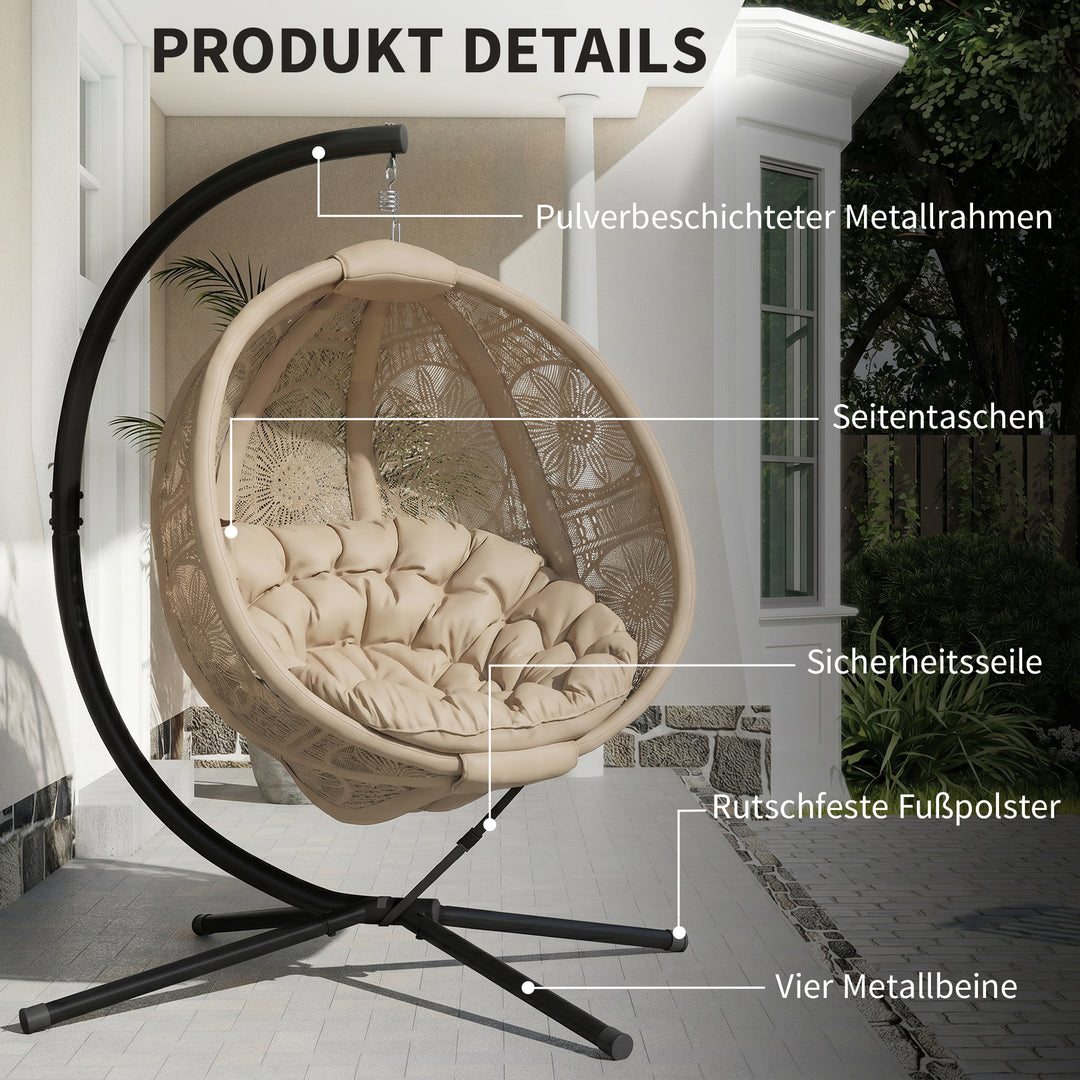 Hængestol, havestol, kurvestol, boho-stil, 116 x 125 x 176 cm, sand + sort
