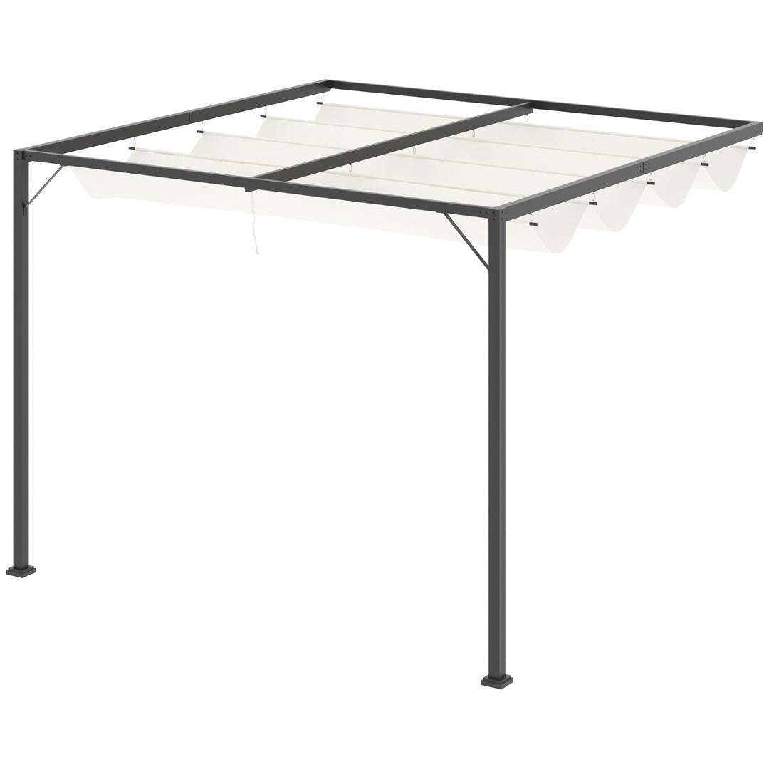 Pergola pavillon 3 x 3 m havepavillon grillpavillon med stoftag terrassetag vejrbestandig vægmonteret metal polyester cremehvid