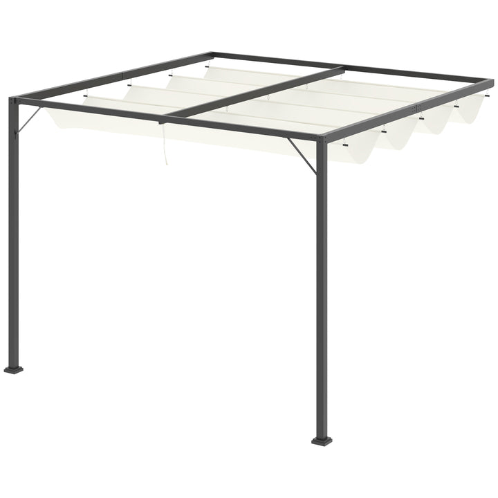 Pergola pavillon 3 x 3 m havepavillon grillpavillon med stoftag terrassetag vejrbestandig vægmonteret metal polyester cremehvid