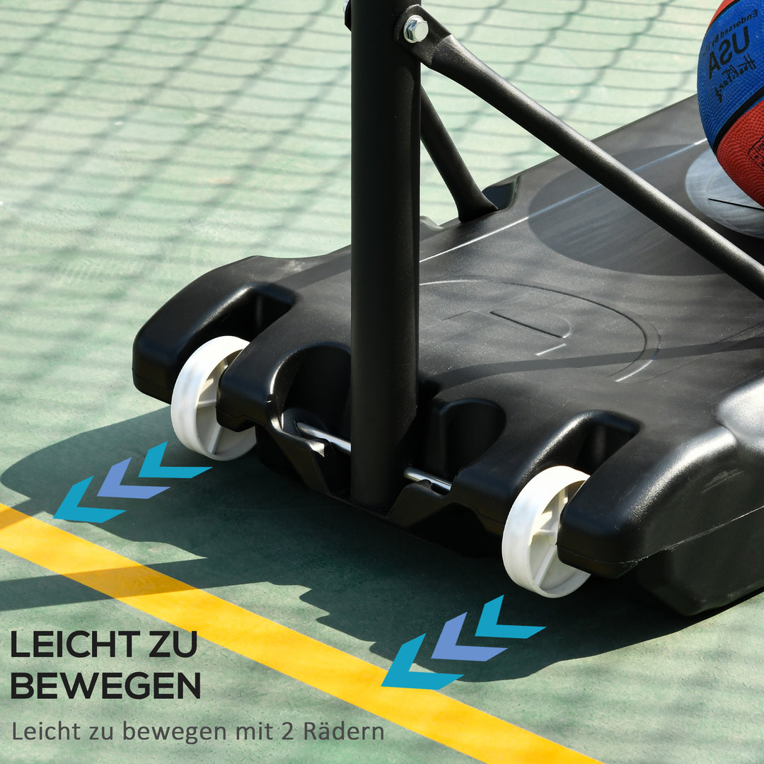 Basketballstativ med hjul 83x55cm bagplade, mobil basketballkurv med stativ, justerbar kurvhøjde 156 til 210 cm, basketballsystem til børn og teenagere, til udendørs brug