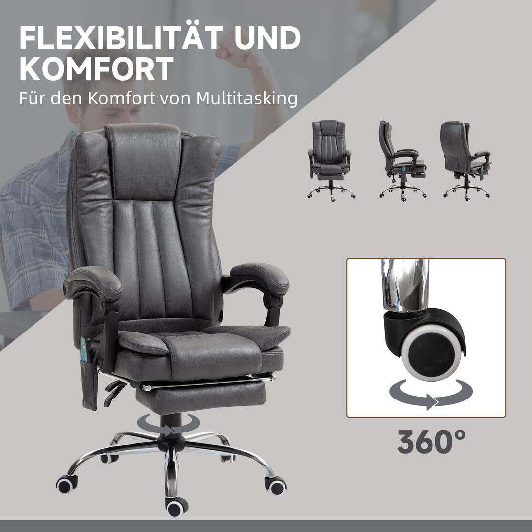 Executive-stol med massage- og varmefunktion, fodstøtte, justerbar, op til 120 kg, grå