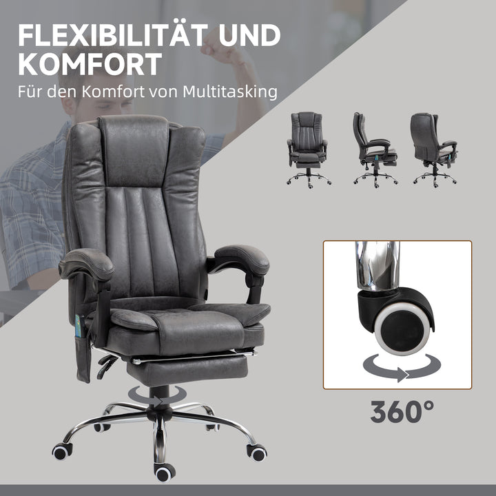 Executive-stol med massage- og varmefunktion, fodstøtte, justerbar, op til 120 kg, grå