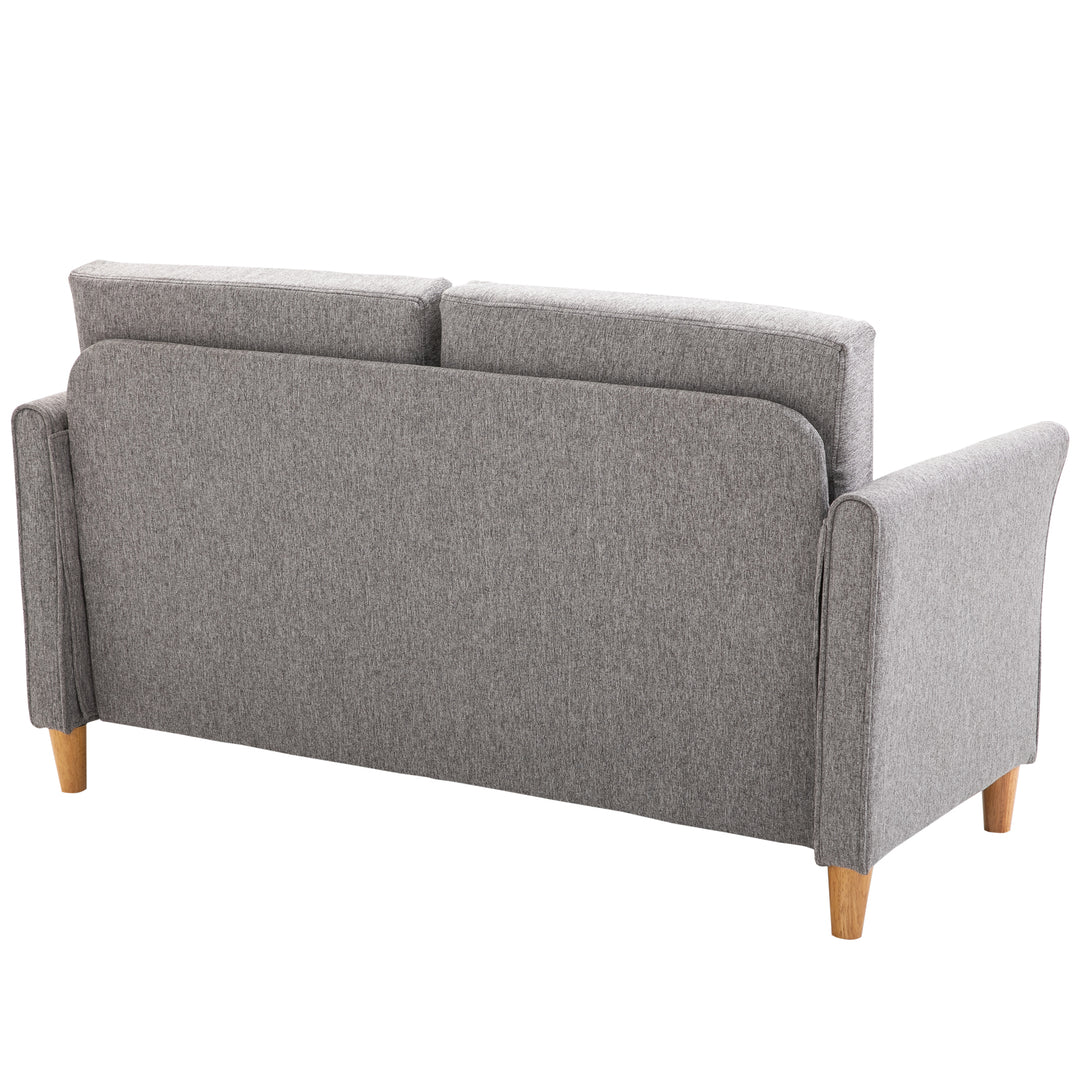 ® To-personers sofa | aftagelige hynder | hør, skum, gummitræ | lysegrå | 141 x 70 x 78 cm