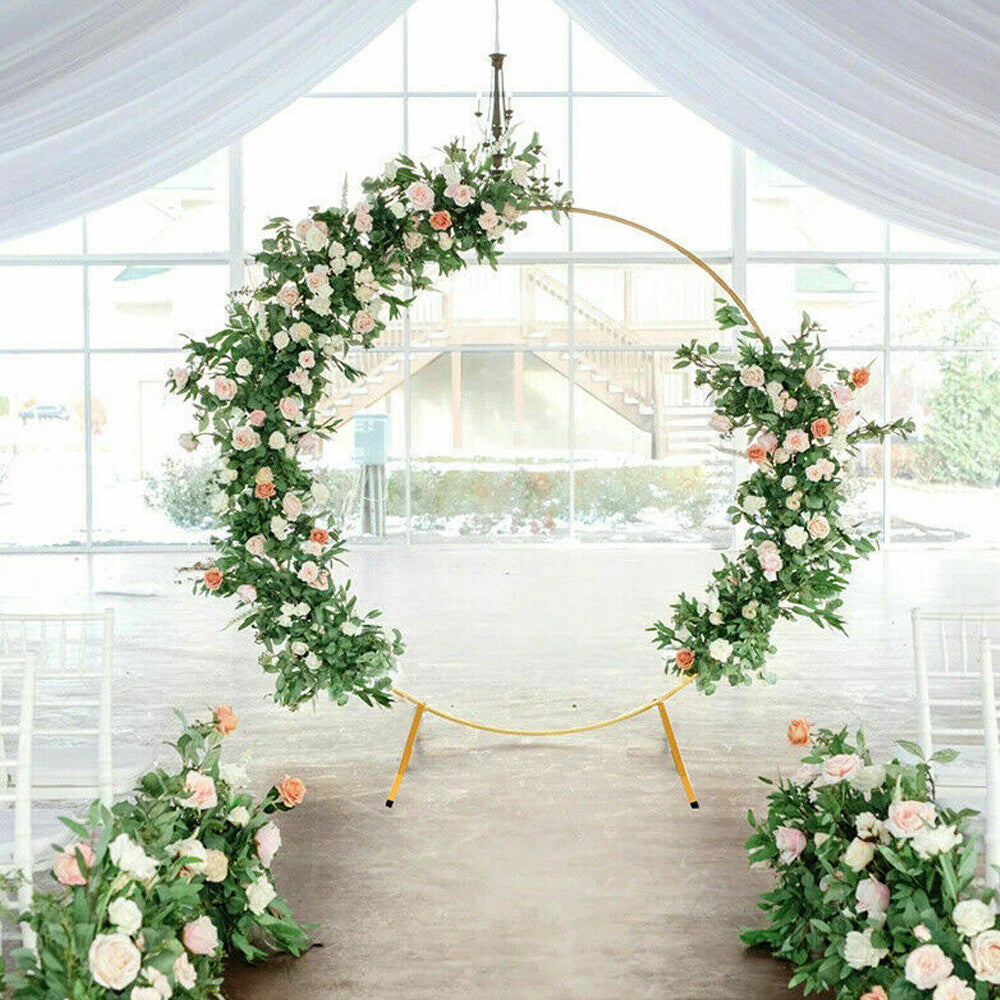 2m rund ballonbue med blomstermønster, guldfod, ramme, bryllup, ny