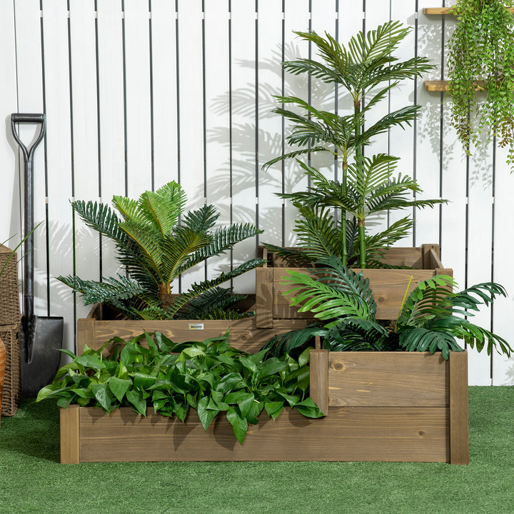 Højbed, 4 plantekasser i 3 niveauer, vejrbestandig, massivt træ, 122 cm x 122 cm x 51 cm, natur