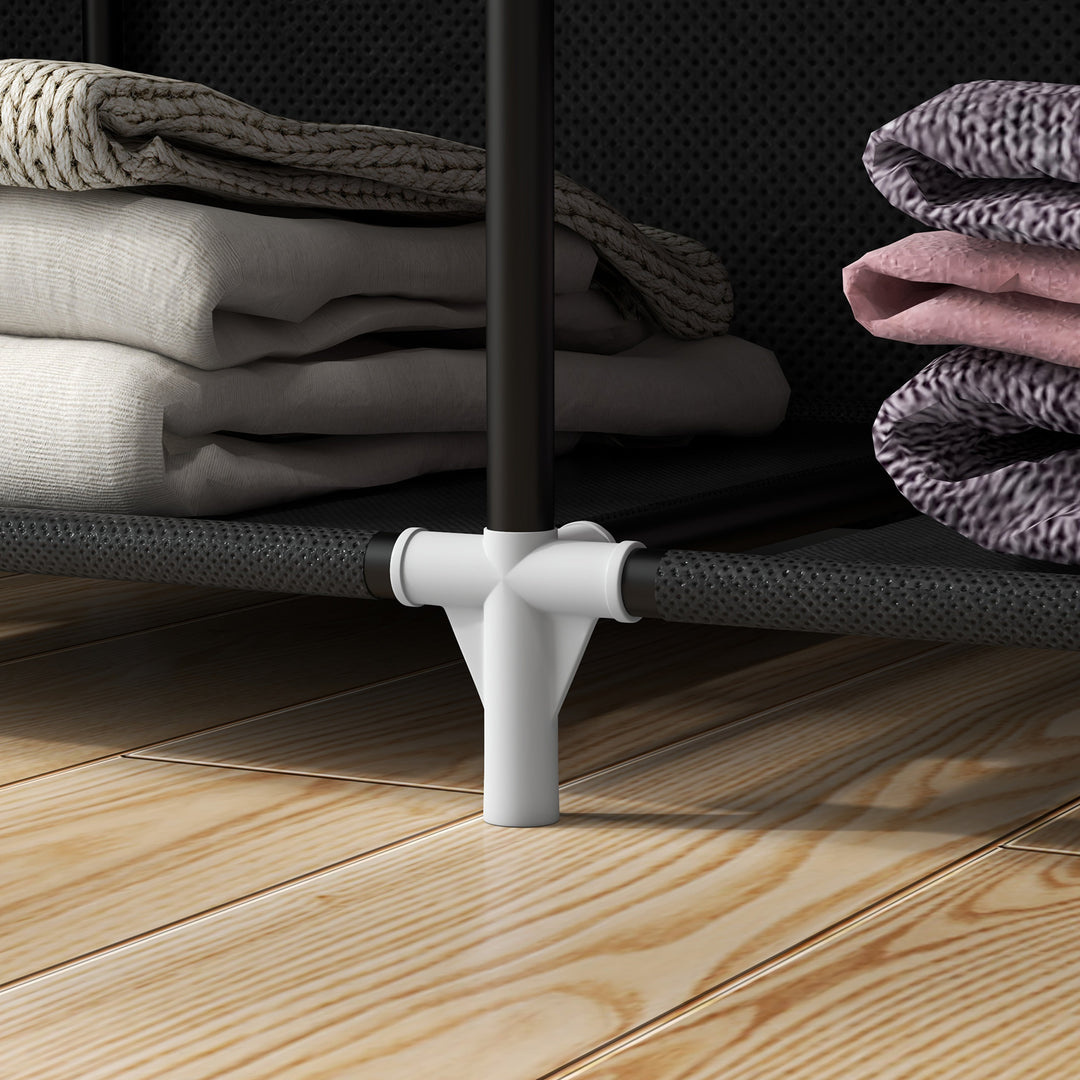 Stofgarderobe, opbevaringsløsning, 8 hylder, 2 garderobestativer, sort