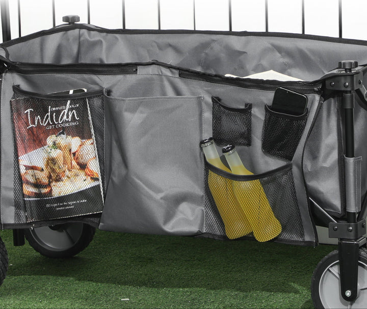 Foldbar trækvogn, 5 sidelommer, justerbart håndtag, op til 120 kg, stål, mørkegrå, 100 x 55 x 93 cm