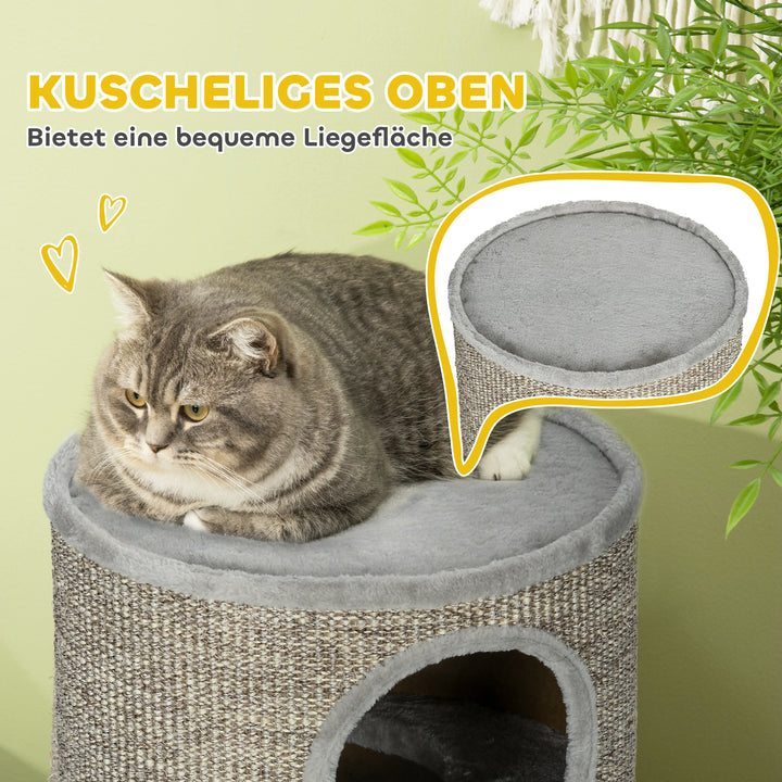 Kradsetønde med 3 niveauer, inklusive sisalreb-kradseflade, kradsetønde til katte, 38 cm x 38 cm x 70 cm, lysegrå