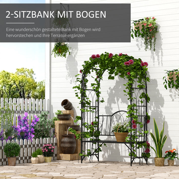 Rosenbue med bænk rosenbænk lysthusbænk filosofbænk espalier espalier havebænk metal sort 115 x 59 x 203 cm