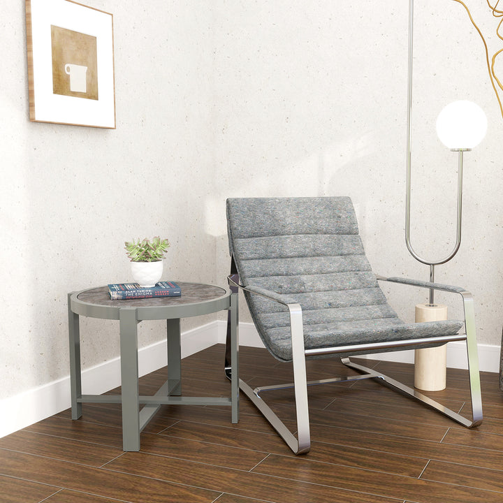 Sidebord havebord rundt vejrbestandigt aluminiums balkonbord med marmorlook grå