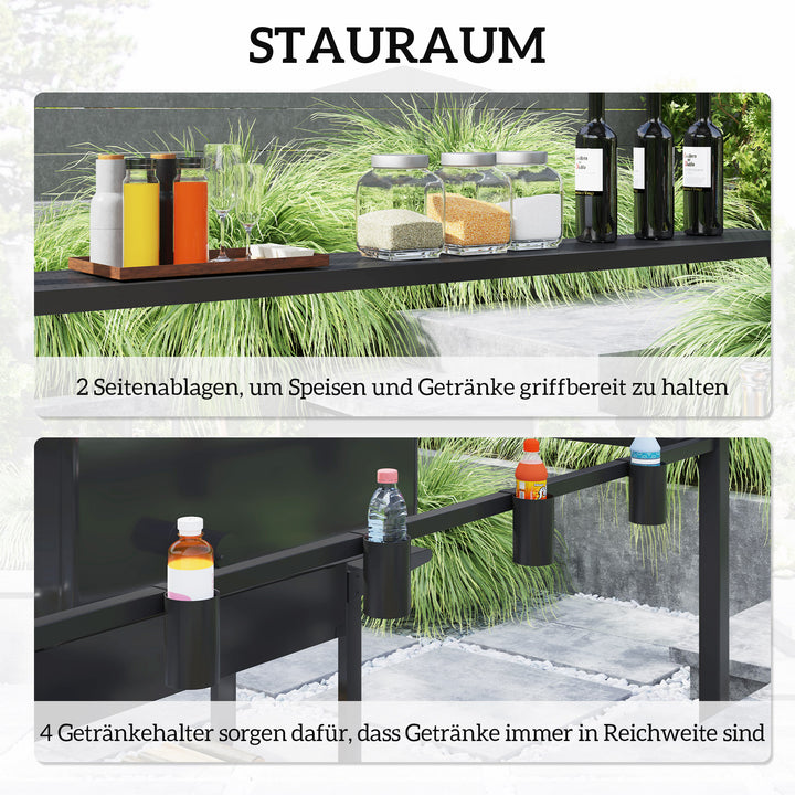 Grillpavillon 250 x 160 x 250 cm, vandtæt havepavillon med dobbeltlagstag og sidehylder, sort