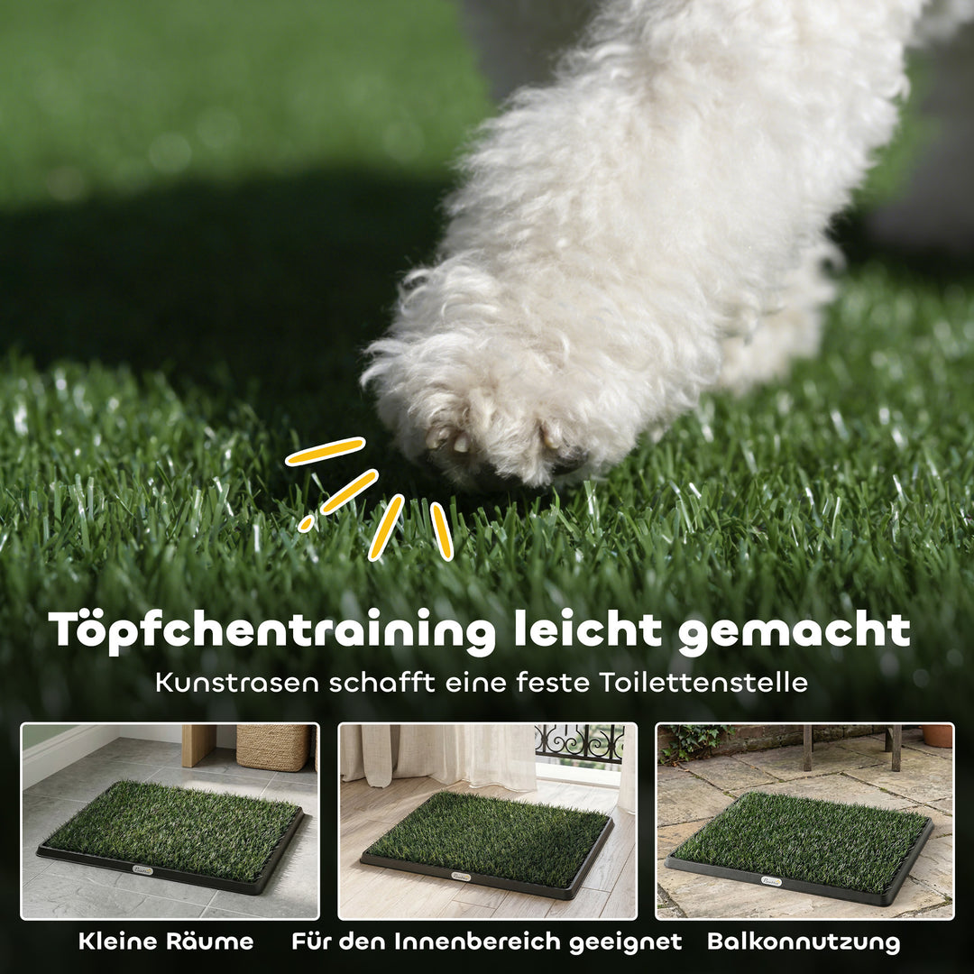 Hundetoilet 63 x 50,5 cm, hundetoilet med 2 vaskbare kunstgræsmåtter, hvalpetoilet til hunde til altan og hjem, sort+grøn