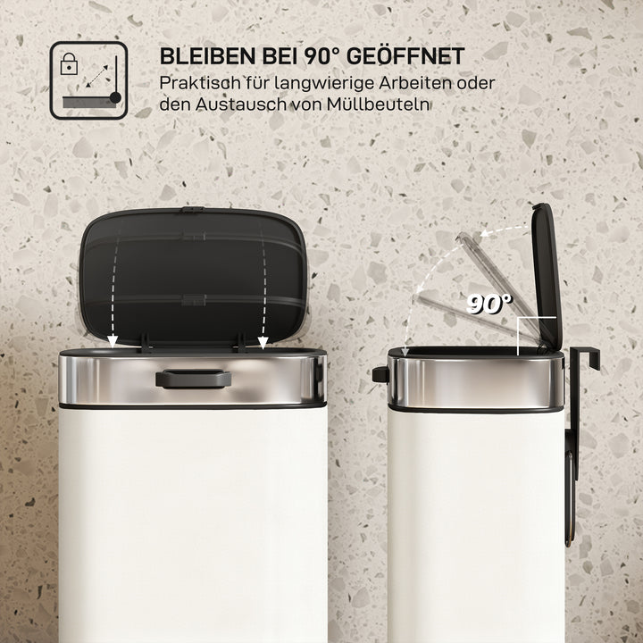 5L affaldsbeholder, fritstående eller vægmonteret, rustfrit stål, cremehvid