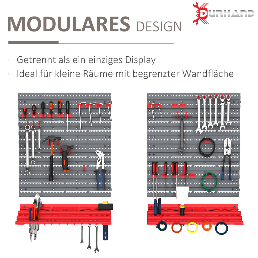 Værktøjshylde med perforeret væg 54 dele værktøjsholder værktøjsvæg til værkstedsopbevaringskasser krogsæt pp grå + rød 95,5 x 23 x 53,5 cm