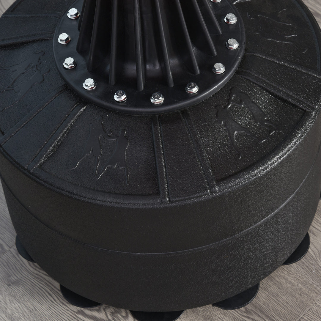 Stående boksesæk boksetræningsredskab med refleksbold, 360° roterende stang, sugekopbase, sand-/vandfyldbar, stående bokseassistent med handsker, luftpumpetræningsboksesæk 88 x 48 x 155-205 cm