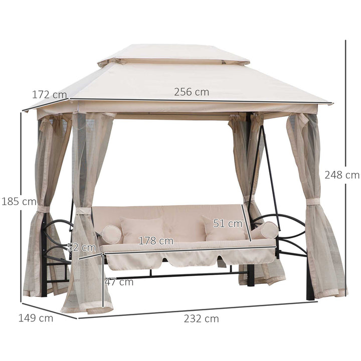Hollywood gynge, havegynge med sidepaneler, 3-personers, beige, 256 x 172 x 248 cm