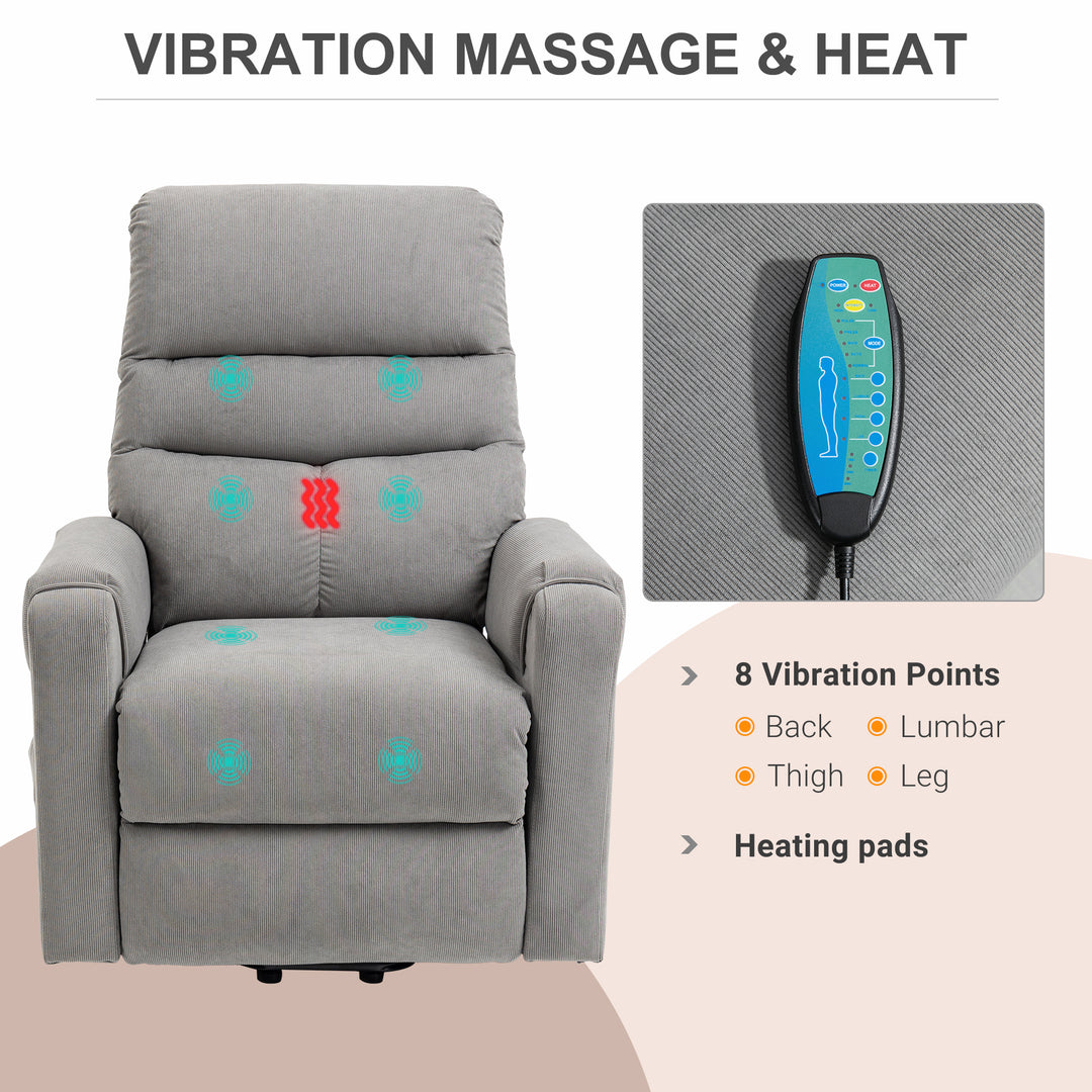 Tv-stol med elektrisk hæve-sænke, massagestol med lænefunktion og varmefunktion, afslapningsstol med fjernbetjening og sidelomme, justerbart polyesterstof, mørkegrå