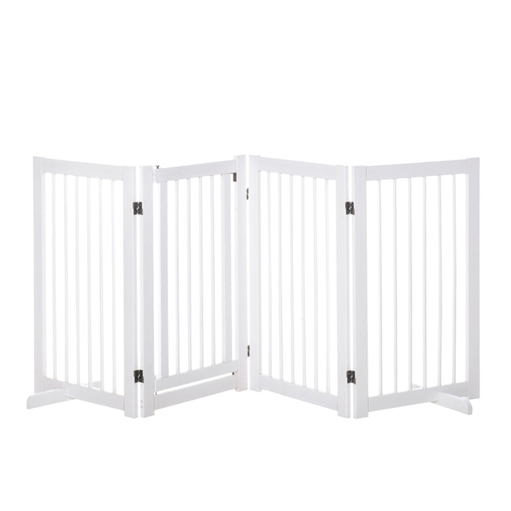 Hundesikkerhedsgitter, sæt med 4 dele, 220 x 91 cm, foldbart, med dør, fritstående hundegitter med 2 støttefødder, trætrappegitter til entré, køkken, trappe, hvid