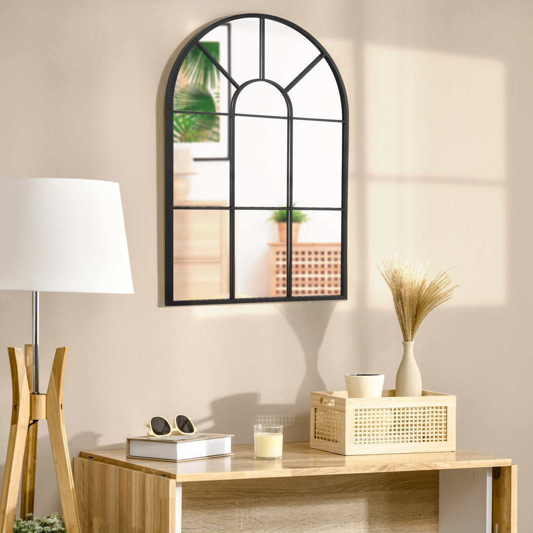 Vinduesspejl med metalramme, 91 cm x 2 cm x 60 cm, sort