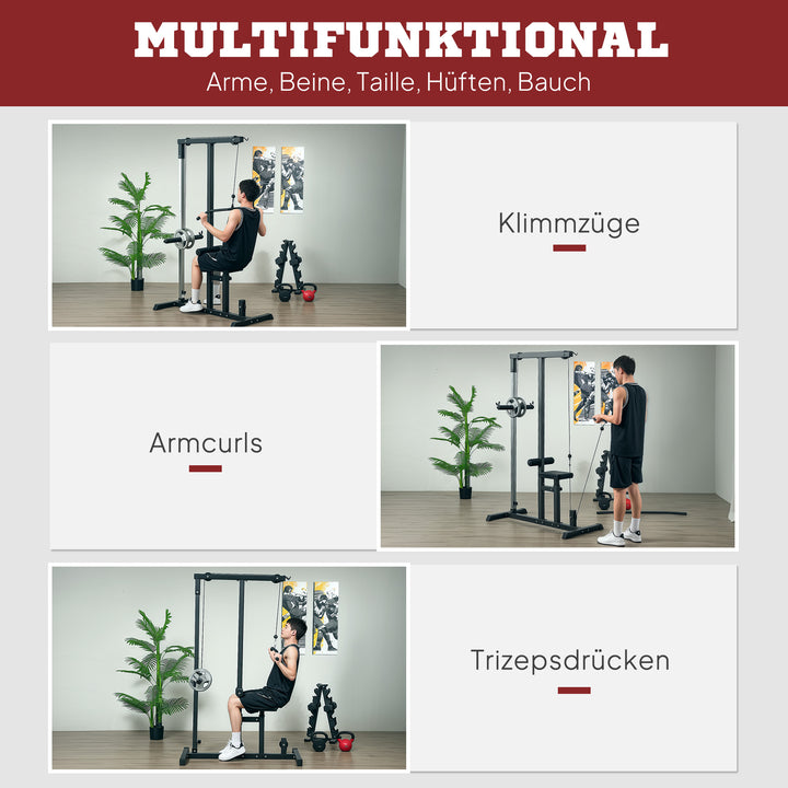 Kraftværk med justerbart remskivesæt og flere kabelpositioner stål sort 107 x 120 x 190 cm