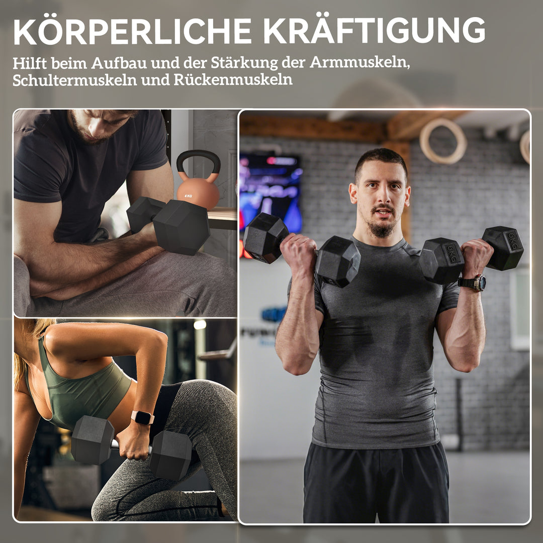 Håndvægtsæt, sæt med 2 håndvægte med riflede håndtag, støbejernshåndvægtsæt, 2 x 6 kg, håndvægte til mænd og kvinder, håndvægtsæt til hjemmet, fitnesscenteret, styrketræning