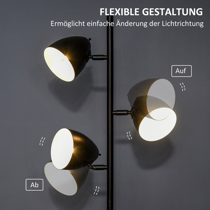 Gulvlampe, 3 justerbare skærme, metal, sort