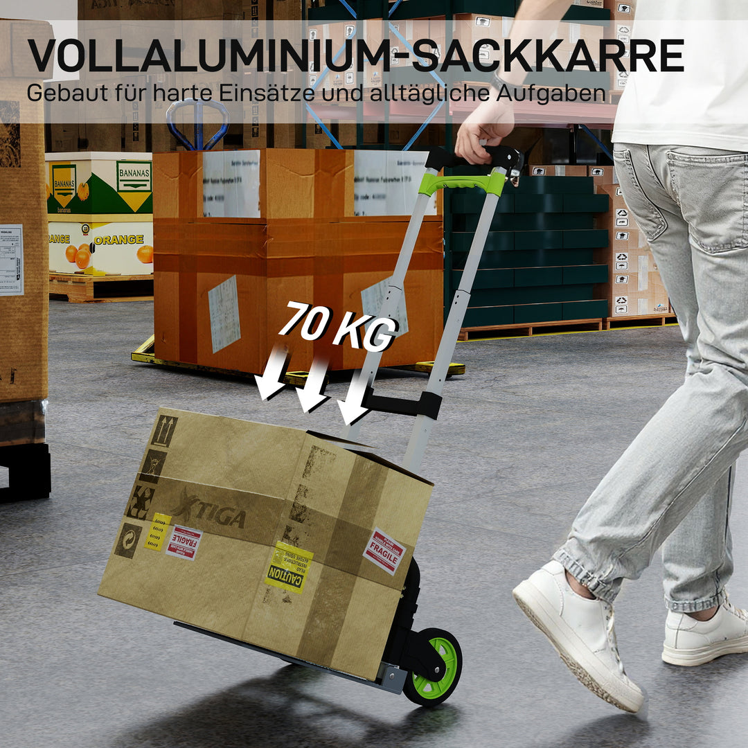Sammenklappelig sækkevogn i aluminium med teleskophåndtag, højdejusterbar til 100 cm
