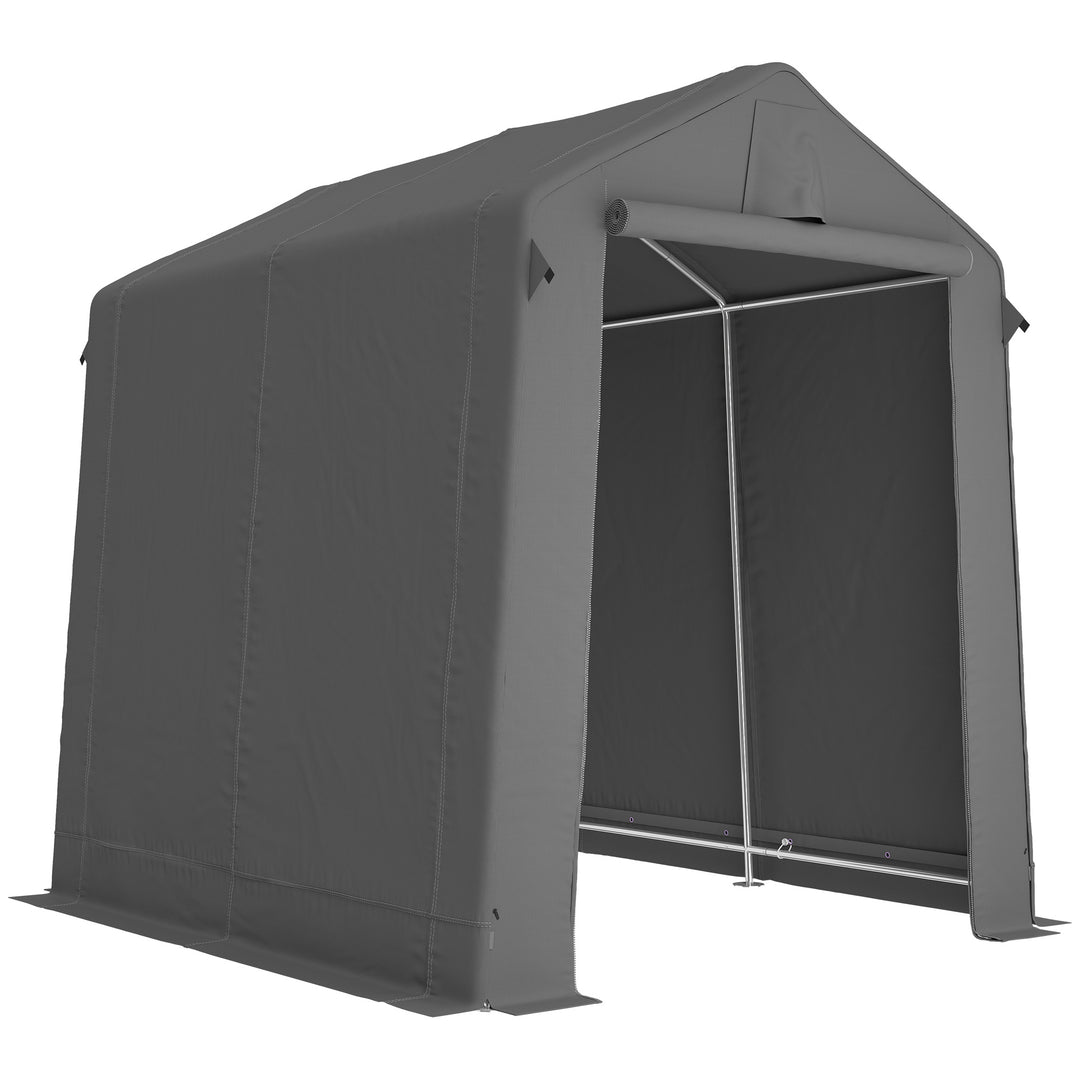 Garagetelt 2,3 x 1,9 m, vandafvisende udstyrstelt med rullestang, lynlåsdør, ventilation, gavltag, mørkegrå