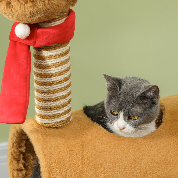 Kradsetræ 98 cm kattetårn i hjortedesign, med hule, legebold, jutestammer brune